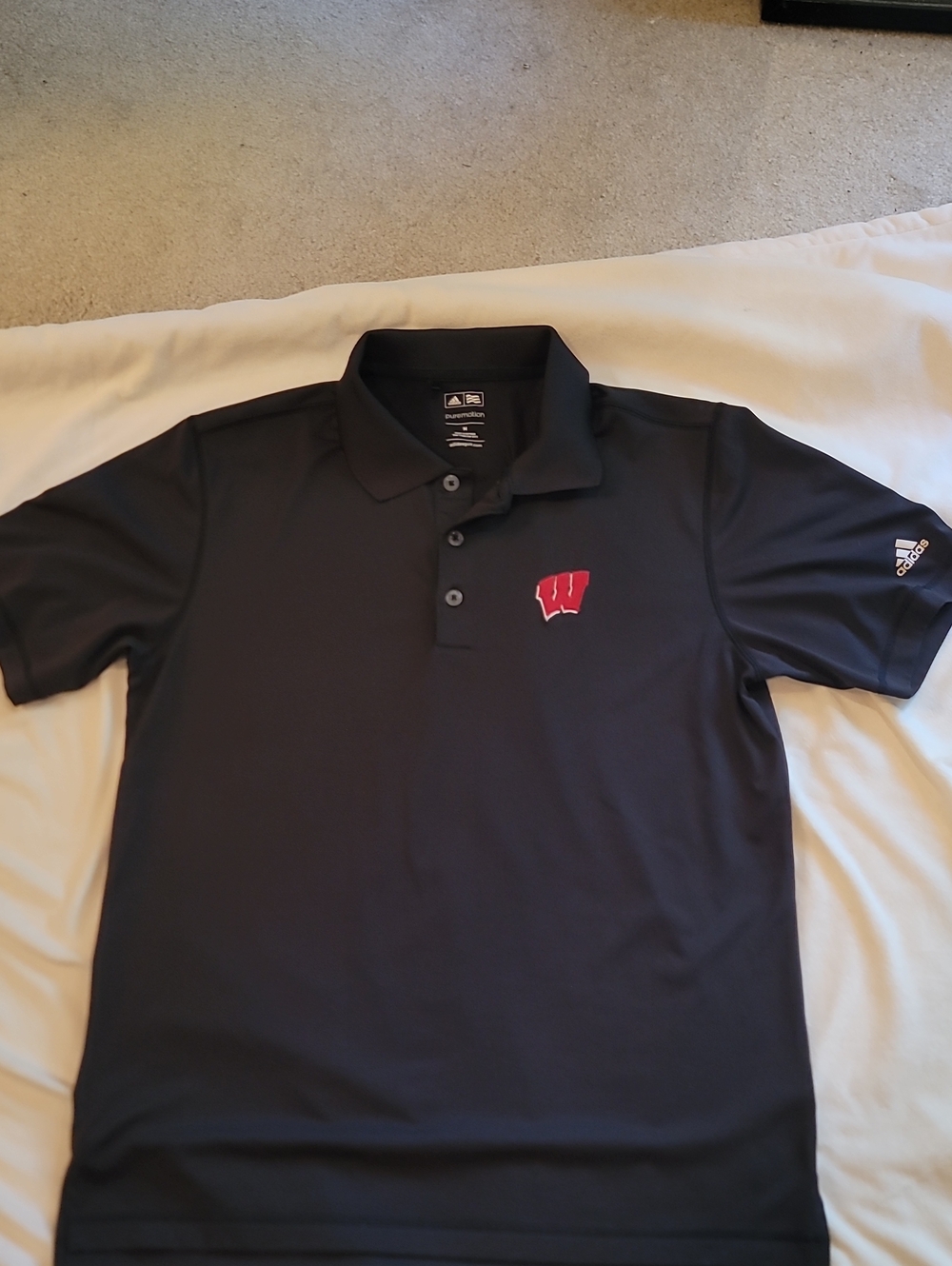 adidas Black Polo Shirt with Red 'W' WISCONSIN BADGERS Patch
